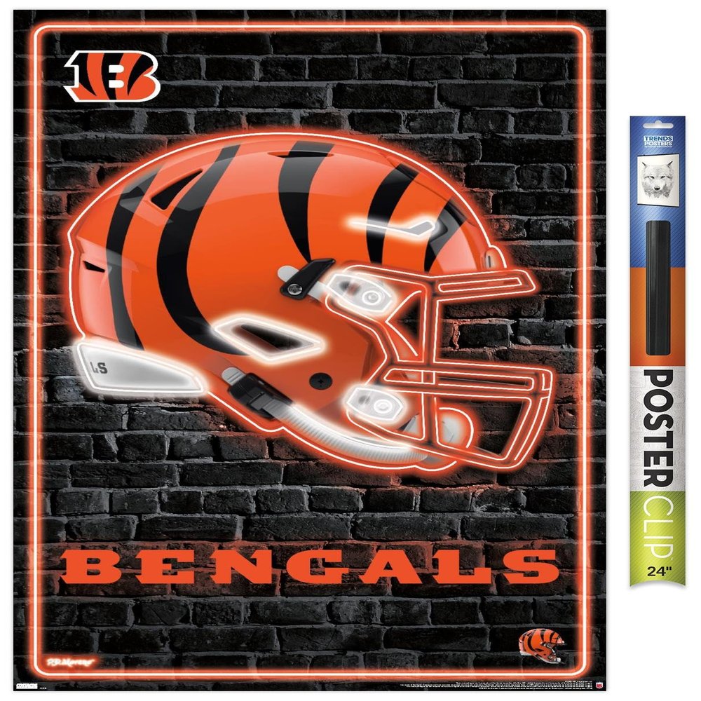 Trends International NFL Cincinnati Bengals - Neon Helmet 23 Wall Poster, 34L x 22.4W, Premium Poster & Clip Bundle