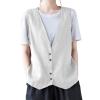 2023 Womens Vest Fashion Casual Sleeveless Button Down Cotton Linen Top Vests Summer Loose V Neck Blazer Jacket Cropped V Neck Vests Outerwear(A Light Gray,Small) view 1