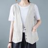 2023 Womens Vest Fashion Casual Sleeveless Button Down Cotton Linen Top Vests Summer Loose V Neck Blazer Jacket Cropped V Neck Vests Outerwear(A Light Gray,Small) view 3