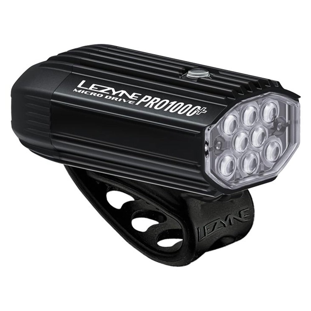 LEZYNE Micro Drive Pro 1000+ Bicycle USB Rechargeable IPX7 White LED Front Light w/Multiple Solid & Flash Modes | Integrated Silicone Rubber Strap Mount, Black Satin