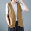 2023 Womens Vest Fashion Casual Sleeveless Button Down Cotton Linen Top Vests Summer Loose V Neck Blazer Jacket Cropped V Neck Vests Outerwear(A Khaki,X-Large) view 2