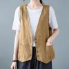 2023 Womens Vest Fashion Casual Sleeveless Button Down Cotton Linen Top Vests Summer Loose V Neck Blazer Jacket Cropped V Neck Vests Outerwear(A Khaki,X-Large) view 3