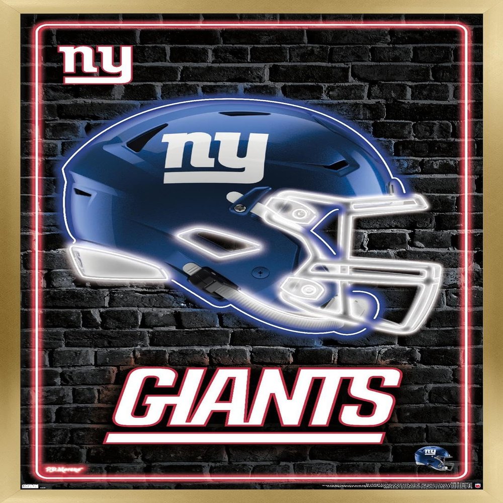 Trends International NFL New York Giants - Neon Helmet 23 Wall Poster, 34L x 22.4W, Gold Framed Version