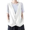 2025, Womens Vest Lightweight Dressy Sleeveless Button Down Cotton Linen Top Vests Plus Size Loose V Neck Blazer Jacket Trendy V Neck Vests Outerwear(A White,Large) view 1