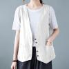 2025, Womens Vest Lightweight Dressy Sleeveless Button Down Cotton Linen Top Vests Plus Size Loose V Neck Blazer Jacket Trendy V Neck Vests Outerwear(A White,Large) view 3