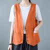 2023 Womens Vest Fashion Casual Sleeveless Button Down Cotton Linen Top Vests Summer Loose V Neck Blazer Jacket Cropped V Neck Vests Outerwear(A Ginger,Medium) view 3