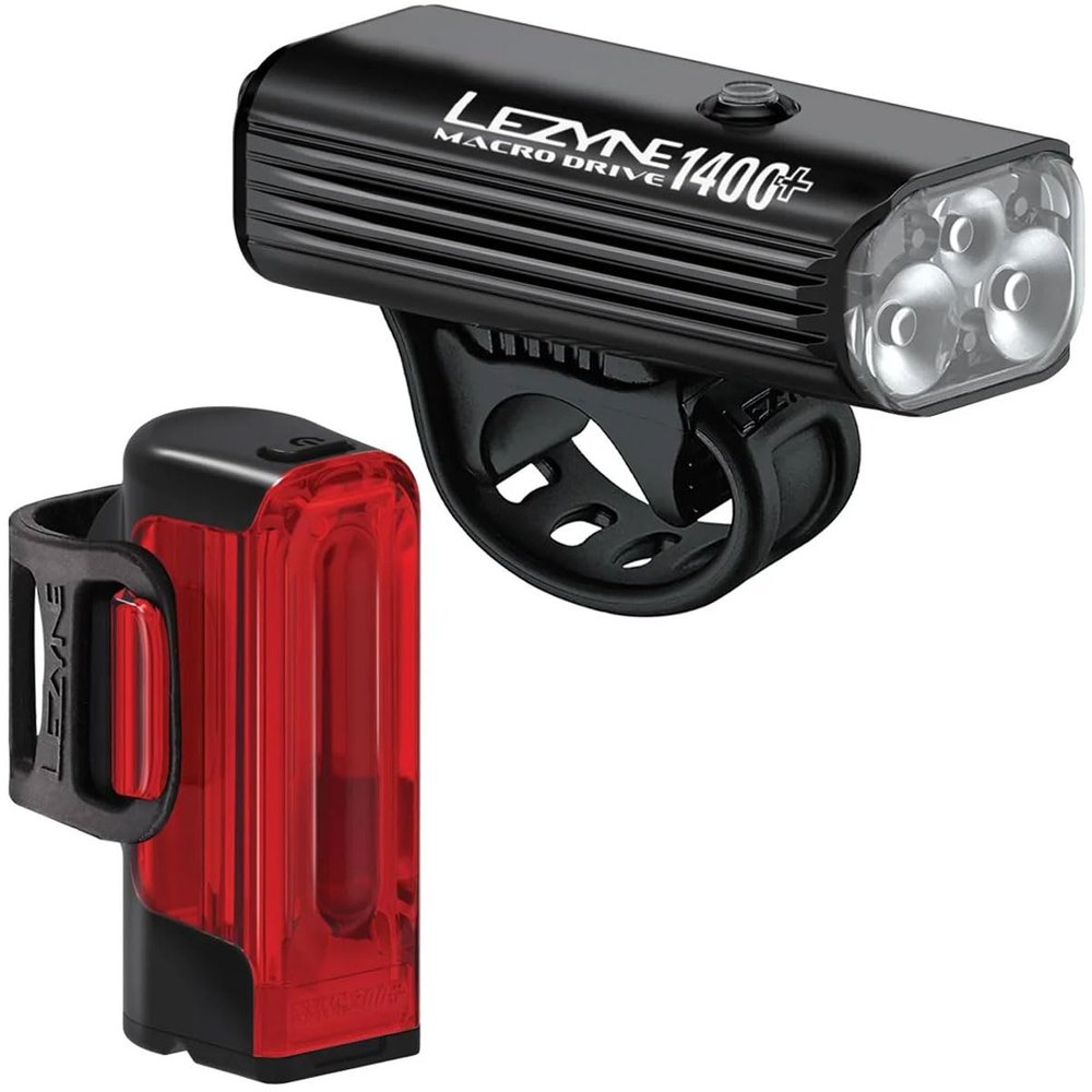 Lezyne Macro Drive 1400+ Headlight + Strip Drive Pro 400+ Taillight Satin Black/Black, One Size