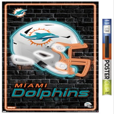 Trends International NFL Miami Dolphins - Neon Helmet 23 Wall Poster, 34L x 22.4W, Premium Poster & Clip Bundle
