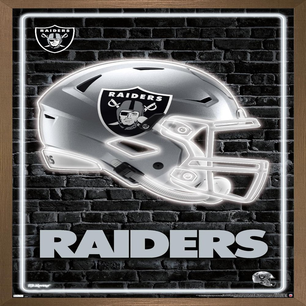 NFL Las Vegas Raiders - Neon Helmet 23 Wall Poster, 34L" x 22.4W", Bronze Framed Version