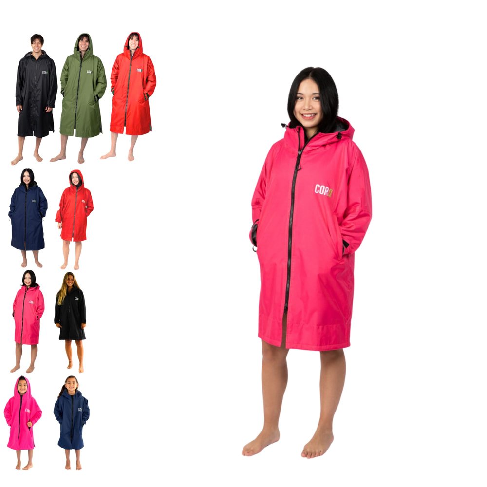COR Surf Swim Parka for Youth and Adults | Heavy-Duty Towel-Lined Weatherproof Swimming Jacket for Men, Women, and Kids (Pink - XS)