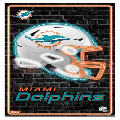NFL Miami Dolphins - Neon Helmet 23 Wall Poster, 22.4L" x 14.7W", White Framed Version