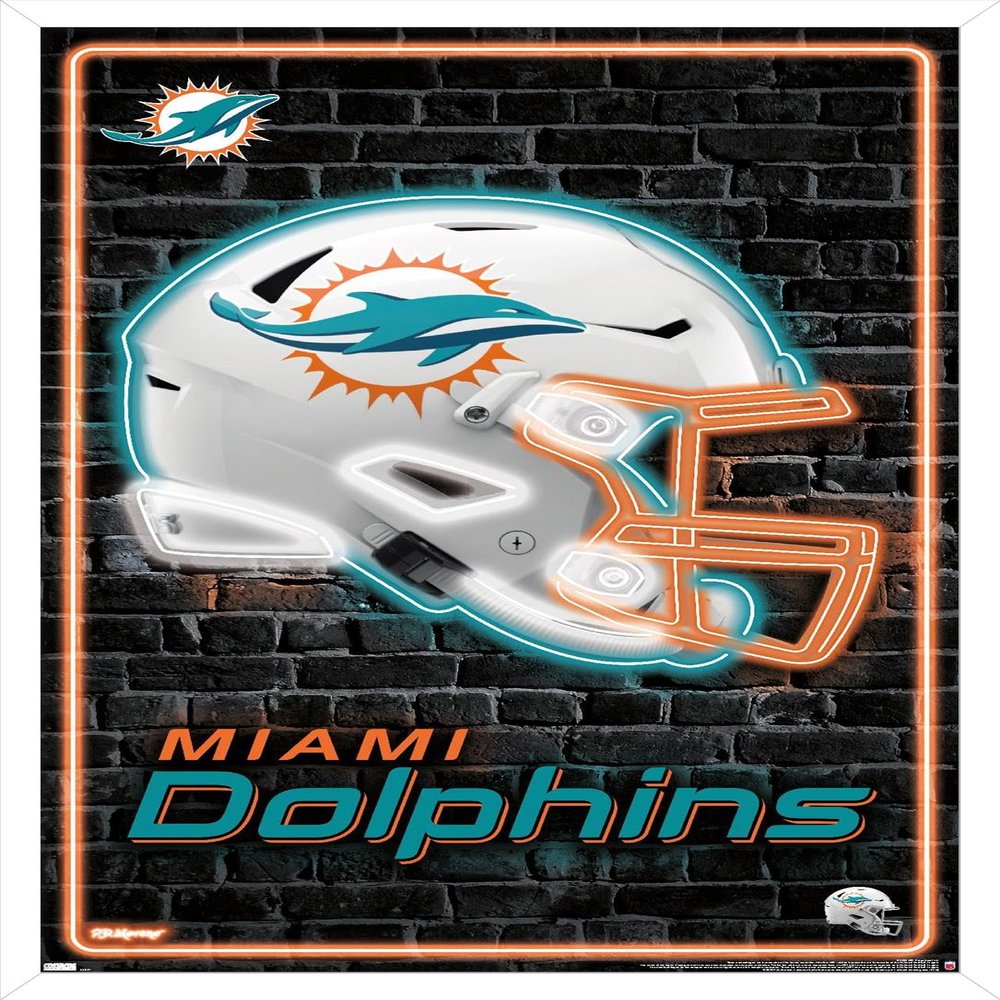NFL Miami Dolphins - Neon Helmet 23 Wall Poster, 22.4L" x 14.7W", White Framed Version