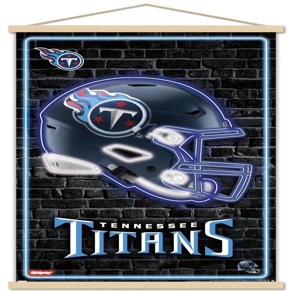 Trends International NFL Tennessee Titans - Neon Helmet 23 Wall Poster with Magnetic Frame, 34L x 22.4W, Premium Print and Beechwood Hanger Bundle