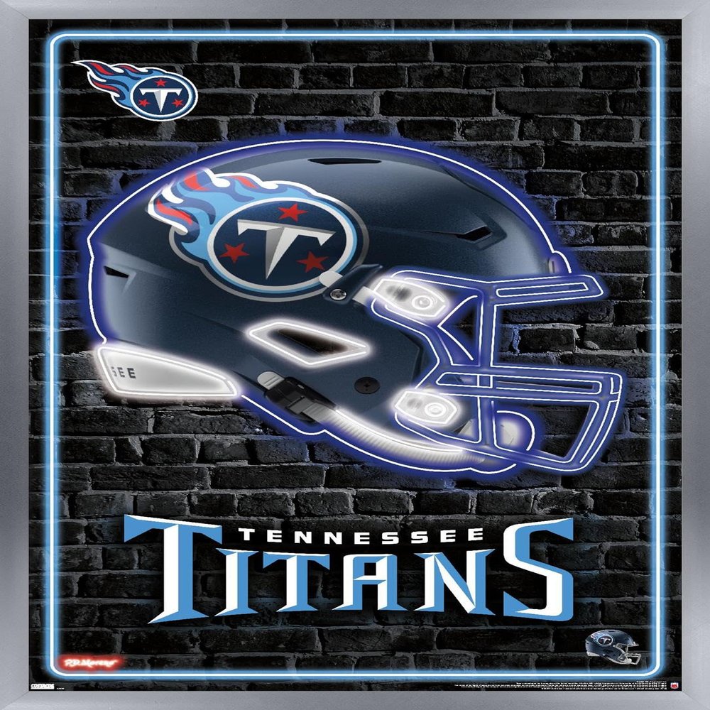Trends International NFL Tennessee Titans - Neon Helmet 23 Wall Poster, 34L x 22.4W, Silver Framed Version