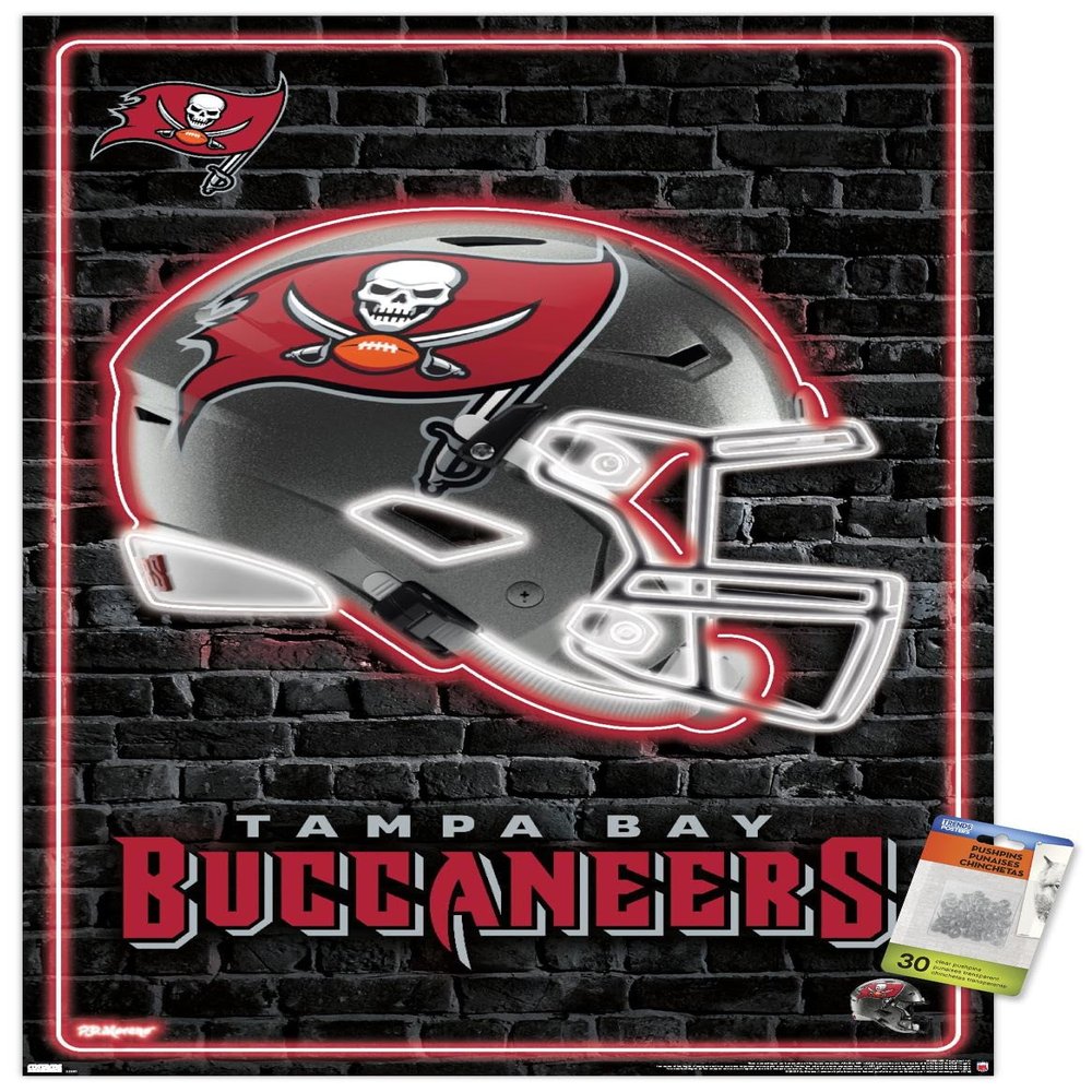 Trends International NFL Tampa Bay Buccaneers - Neon Helmet 23 Wall Poster, 22.37" x 34.00", Premium Poster & Push Pin Bundle