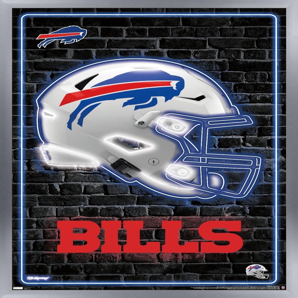 NFL Buffalo Bills - Neon Helmet 23 Wall Poster, 34L" x 22.4W", Silver Framed Version