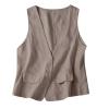 2023 Womens Vest Fashion Casual Sleeveless Button Down Cotton Linen Top Vests Summer Loose V Neck Blazer Jacket Cropped V Neck Vests Outerwear(C Khaki,XX-Large) view 1
