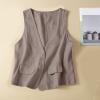 2023 Womens Vest Fashion Casual Sleeveless Button Down Cotton Linen Top Vests Summer Loose V Neck Blazer Jacket Cropped V Neck Vests Outerwear(C Khaki,XX-Large) view 2