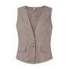 2023 Womens Vest Fashion Casual Sleeveless Button Down Cotton Linen Top Vests Summer Loose V Neck Blazer Jacket Cropped V Neck Vests Outerwear(C Khaki,XX-Large) view 3