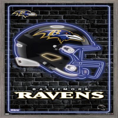 Trends International NFL Baltimore Ravens - Neon Helmet 23 Wall Poster, 34L x 22.4W, Barnwood Framed Version