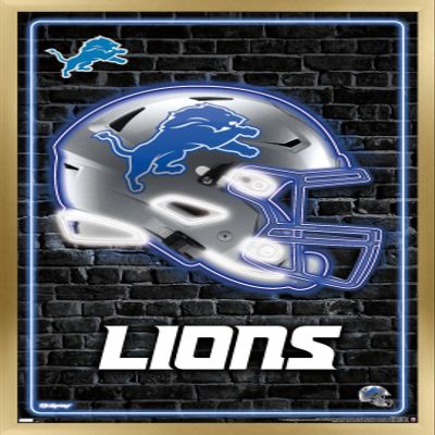 NFL Detroit Lions - Neon Helmet 23 Wall Poster, 34L" x 22.4W", Gold Framed Version