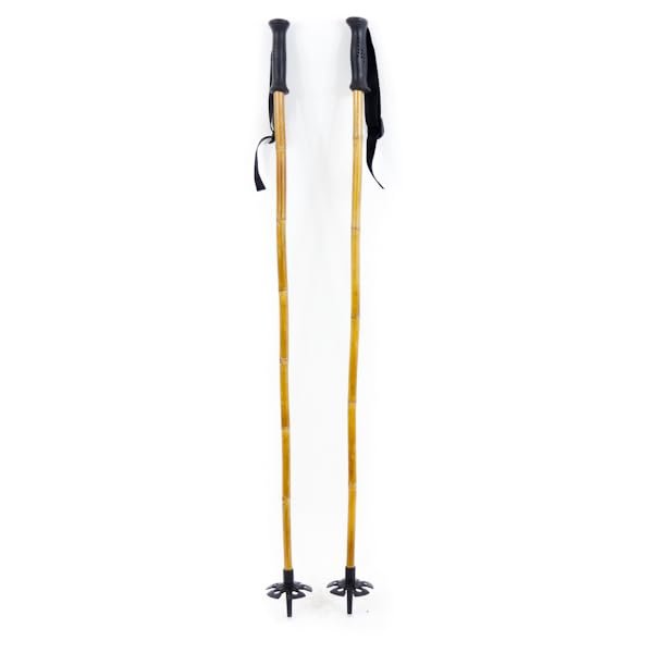 Booyah! Bamboo Downhill Ski Poles 110cm  Alpine Ski Poles for Men & Women  Lightweight Wooden Ski Poles with Black Grip, Strap & Basket  Backcountry Skiing Gear for Winter Performance
