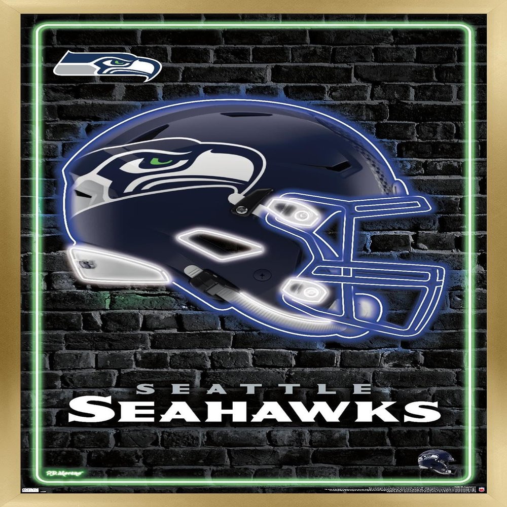 NFL Seattle Seahawks - Neon Helmet 23 Wall Poster, 22.4L" x 14.7W", Gold Framed Version