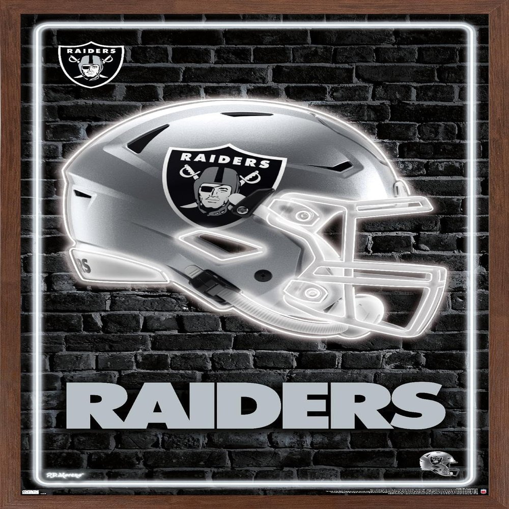 NFL Las Vegas Raiders - Neon Helmet 23 Wall Poster, 34L" x 22.4W", Mahogany Framed Version