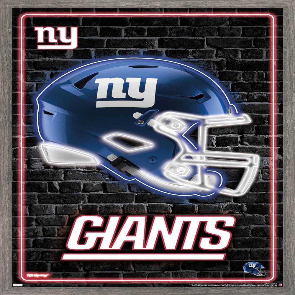 Trends International NFL New York Giants - Neon Helmet 23 Wall Poster, 22.4L x 14.7W, Barnwood Framed Version