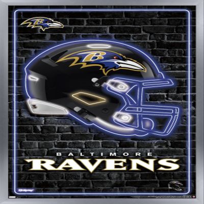 Trends International NFL Baltimore Ravens - Neon Helmet 23 Wall Poster, 22.4L x 14.7W, Silver Framed Version