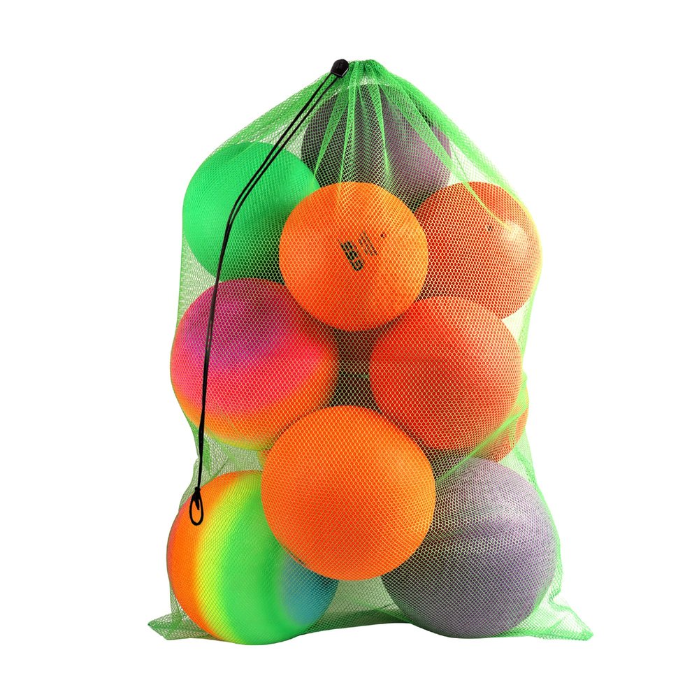 GSE Games & Sports Expert 24"x36" Green Heavy Duty Mesh Drawstring Bag, Extra Large Sports Equipment Bag with Shoulder Strap for Soccer, Basketballs, Volleyballs, Footballs, Swimming Gear, Laundry