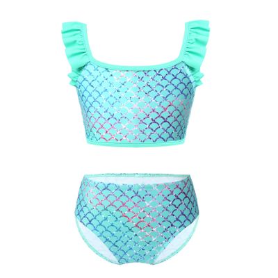 Hedmy Kids Girls 2 Pieces Mermaid Swimsuit Tankini Sets Fish Scales Swimwear Summer Bathing Suits Green 12 Years