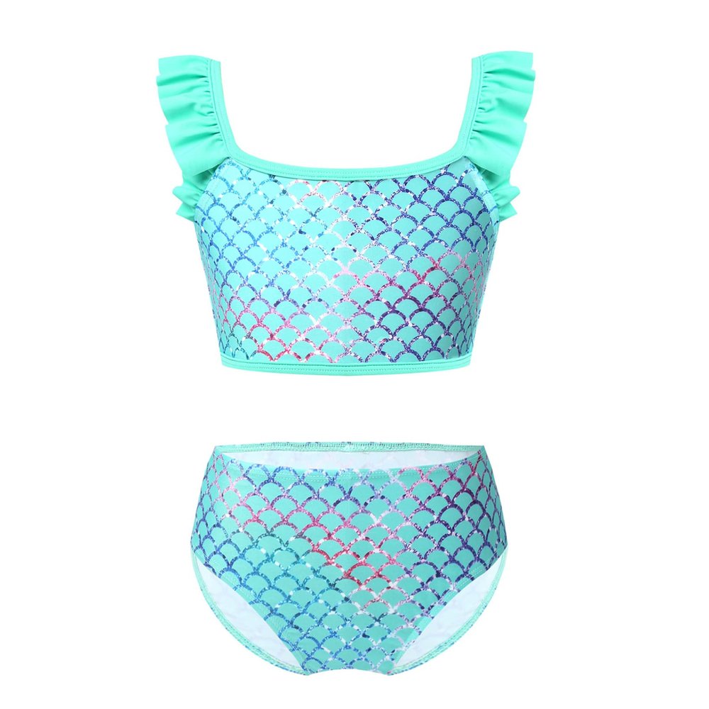 Hedmy Kids Girls 2 Pieces Mermaid Swimsuit Tankini Sets Fish Scales Swimwear Summer Bathing Suits Green 12 Years