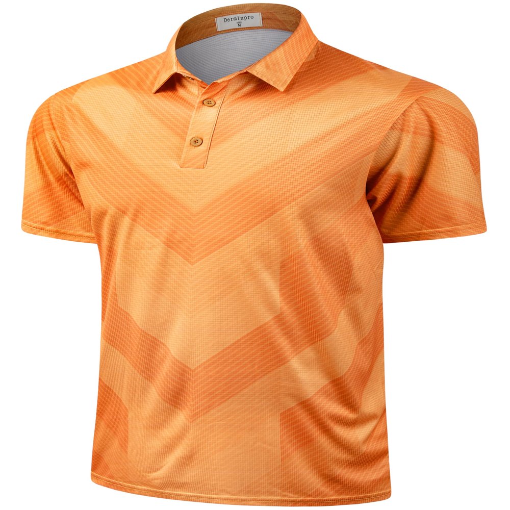 Derminpro Men's Summer Polo T-Shirt Short Sleeve Dry Fit Collared Golf Tennis Shirts Orange Small