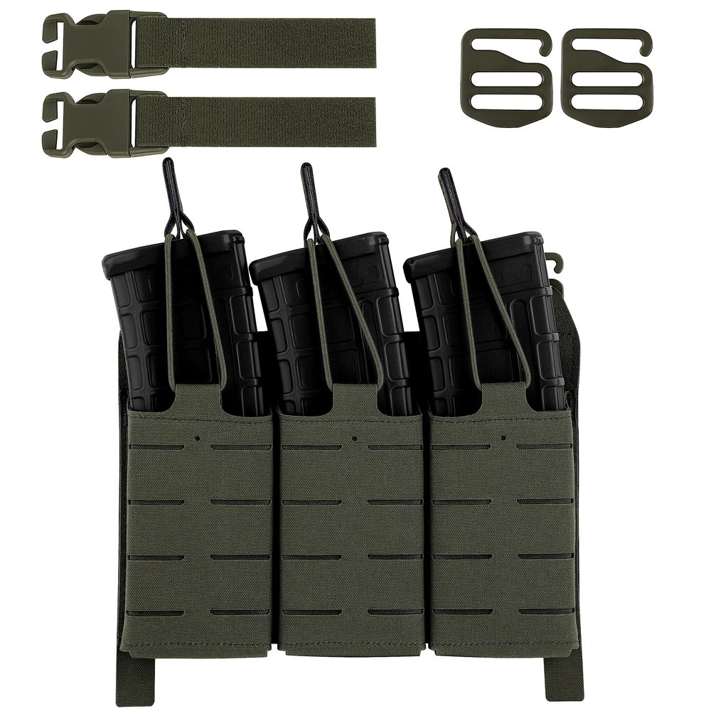 PETAC GEAR Tactical Triple 556 Magazine Pouch with Kydex Insert,KTAR AR Front Flap Magazine Pouch Laser Cut MOLLE Mag Carrier (RG)