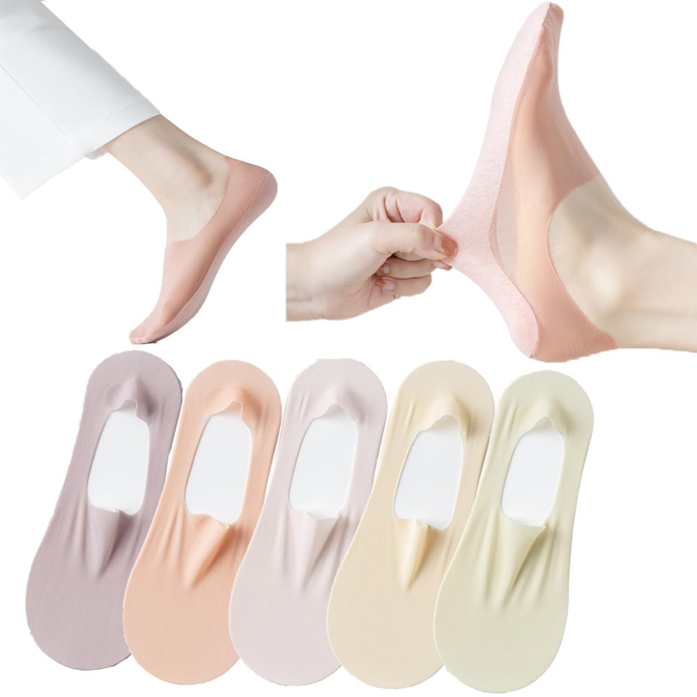 ANIDL 5 Pairs Invisible Ice Silk Breathable Socks,No Show Socks Womens Ultra Low Cut Liner Socks Non Slip Hidden for Flats Boat (Multicolor-1)