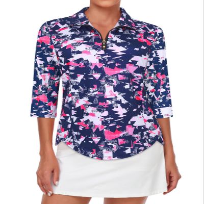 Tanst Sky Women's Polo Shirts, Golf Tops for Women Quarter Zip Collared 3/4 Sleeve Funny UPF 50 UV Protection Activewear Ladies Yoga Running Pickleball Workout Athletic Clothes Purple Medium