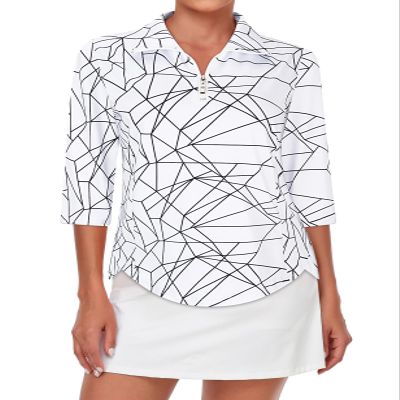 Tanst Sky Women's Golf Top, Polo Shirts for Woman Quarter Zip Collared 3/4 Sleeve UPF 50 Apparel Ladies Pickleball Tennis Hiking Workout Running Loose Fit Athletic Clothing White XX-Large