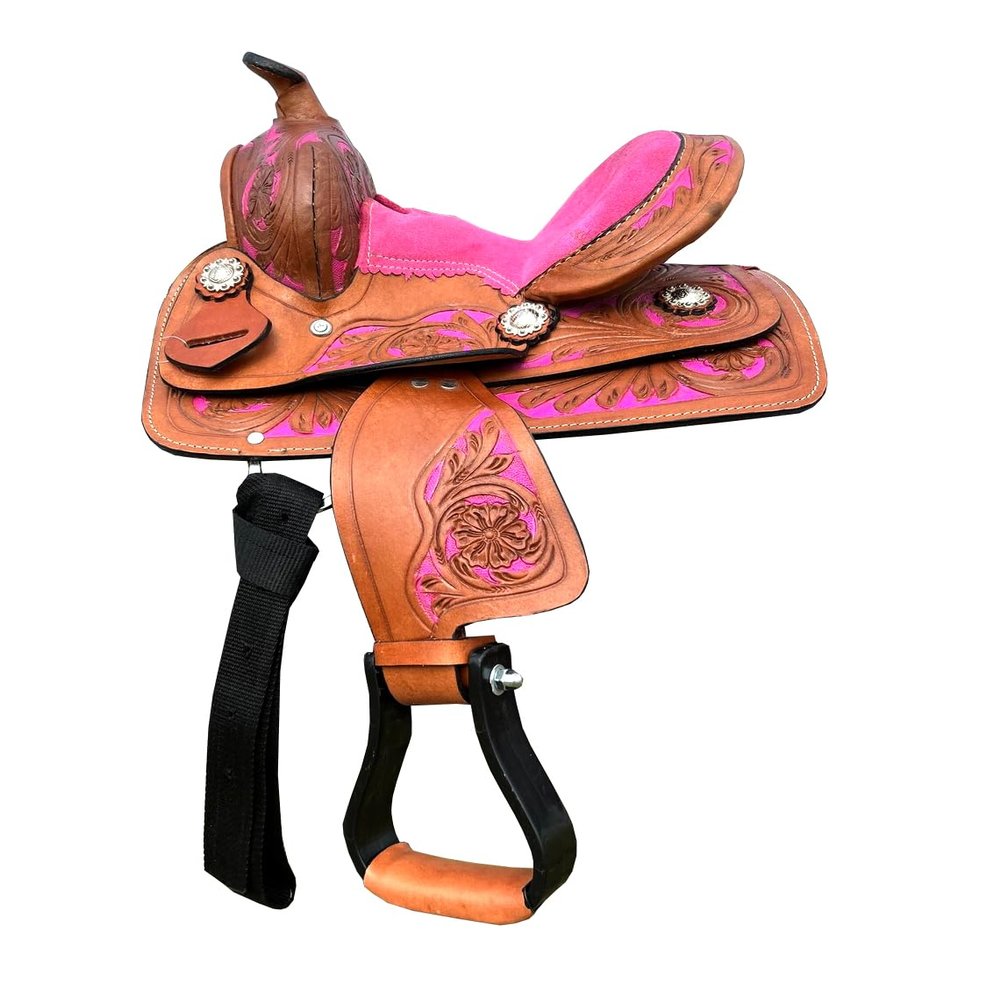 10" 11" 12" 13" Western Kids Horse Barrel Saddle for Horse Riding, Floral Tooled Saddle with Silver Conchos ME-WLS-224D (10" Seat)