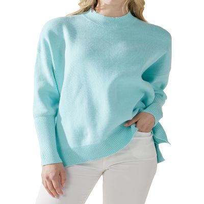 noflik Women's Oversized Mock Neck Long Balloon Sleeve Sweater with Side Slits (Aqua Mint, S)