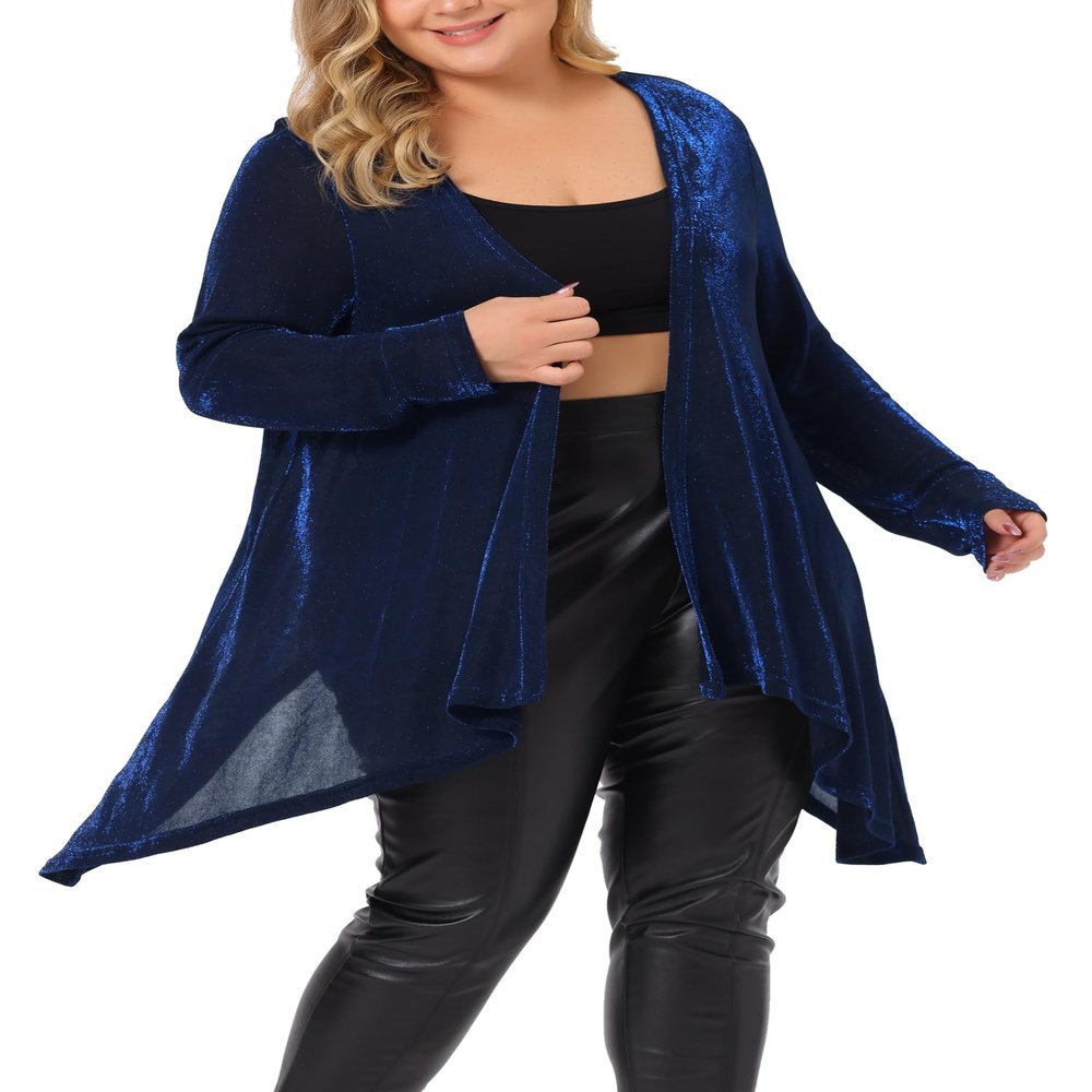 Agnes Orinda Plus Size Women Cardigan Open Front Long Sleeve Irregular Hem Lightweight Long Cardigans 2X Royal Blue