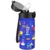 GOPPUS Kids Water Bottle (Straw Lid) - 14 Oz Stainless Steel Travel Bottle, Double Wall Vacuum Leak Proof Kids Cup for School Boys Girls,Blue engineering car view 1