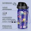 GOPPUS Kids Water Bottle (Straw Lid) - 14 Oz Stainless Steel Travel Bottle, Double Wall Vacuum Leak Proof Kids Cup for School Boys Girls,Blue engineering car view 2