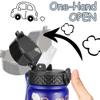 GOPPUS Kids Water Bottle (Straw Lid) - 14 Oz Stainless Steel Travel Bottle, Double Wall Vacuum Leak Proof Kids Cup for School Boys Girls,Blue engineering car view 4
