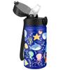 GOPPUS Kids Water Bottle (Straw Lid) - 14 Oz Stainless Steel Travel Bottle, Double Wall Vacuum Leak Proof Kids Cup for School Boys Girls,Under the Sea view 1