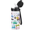 GOPPUS Kids Water Bottle (Straw Lid) - 18 Oz Stainless Steel Travel Bottle, Double Wall Vacuum Leak Proof Kids Cup for School Boys Girls,White engineering car view 1