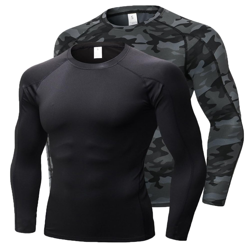 Men's Compression Shirts Long Sleeve, Base-Layer Quick Dry Workout T Shirts Sports Running Tops for Gym