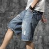 Maiyifu-GJ Men's Casual Loose Trend Retro Jeans Short Biker Streetwear Short Pants with Pockets Ripped Straight Denim Shorts (Blue,28) view 2