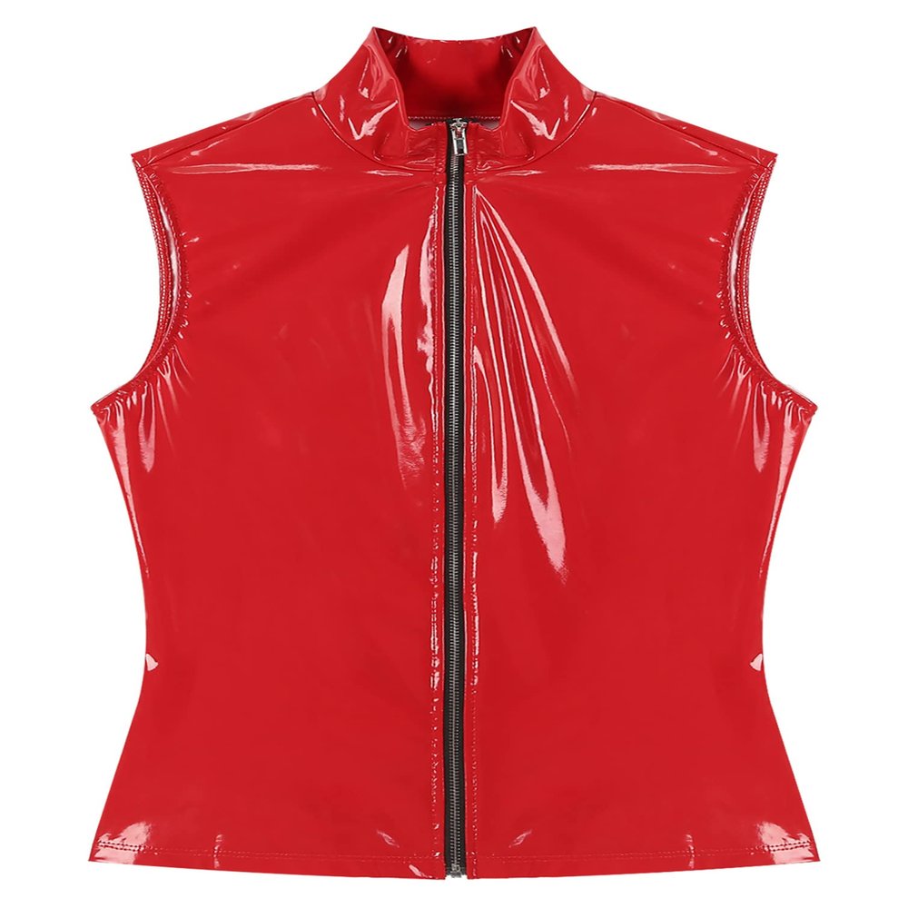 YiZYiF Men's Wetlook Leather Stringer Gym Tank Tops Bodybuilding Workout Sleeveless Shirts 3# Red Large