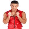 YiZYiF Men's Wetlook Leather Stringer Gym Tank Tops Bodybuilding Workout Sleeveless Shirts 3# Red Large view 3